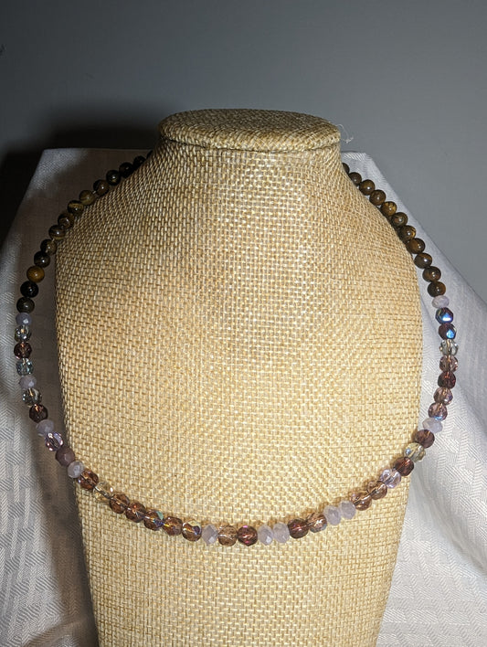 Amethyst crystal and tigers eye beaded necklace