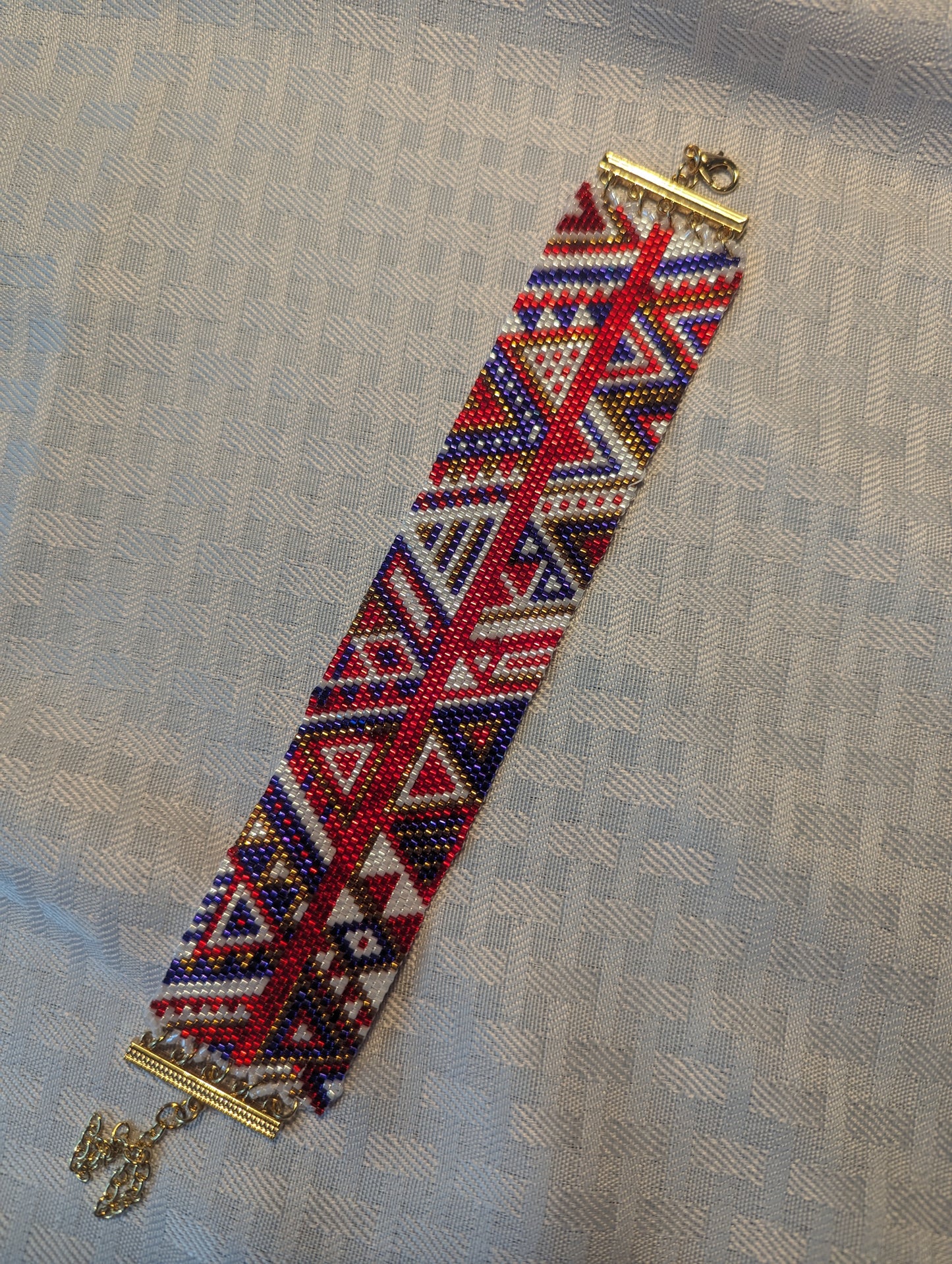 Red White Blue and Gold Wide Ribbon Bracelet