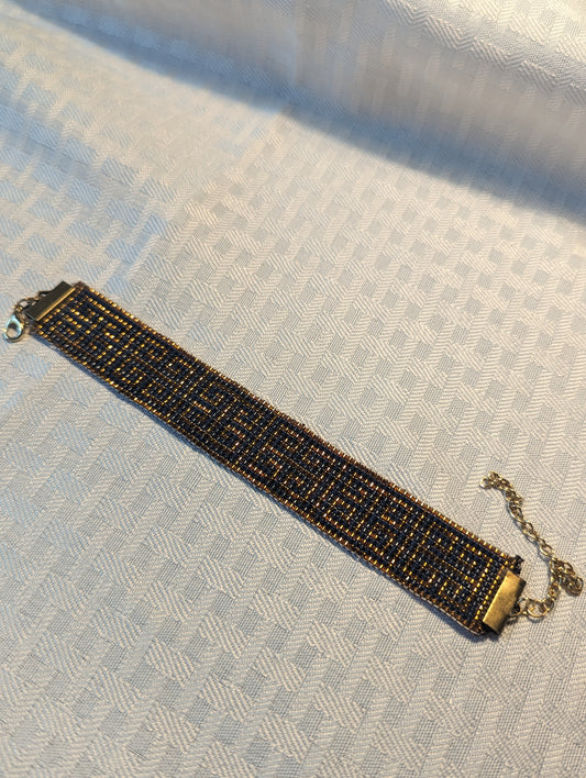 Navy and Bronze Ribbon Bracelet