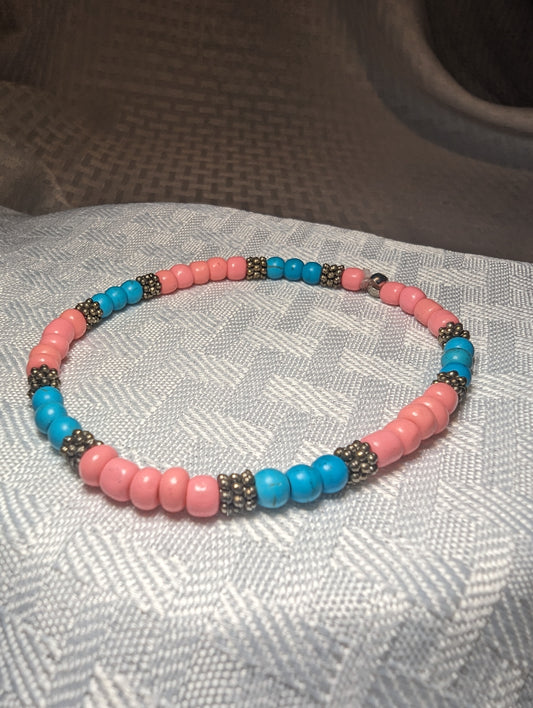 Teal and coral bracelet