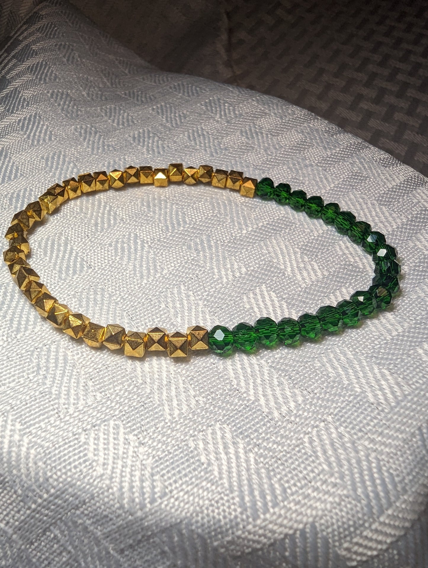 Green Crystal and gold bracelet