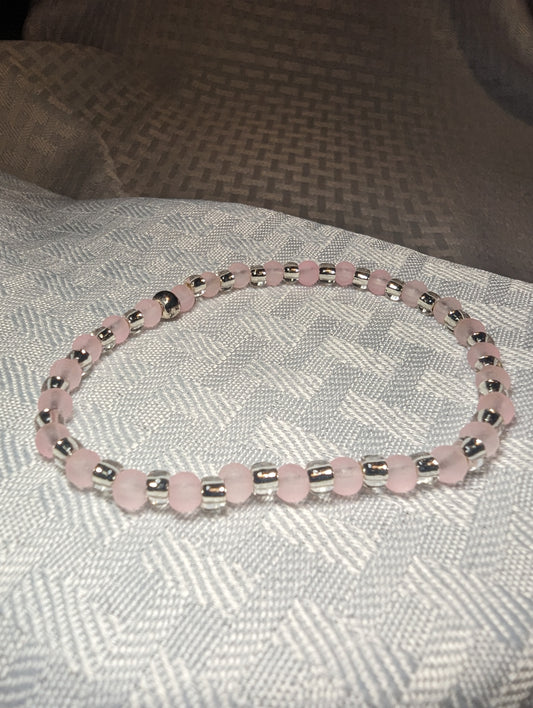 Pink and silver beaded bracelet