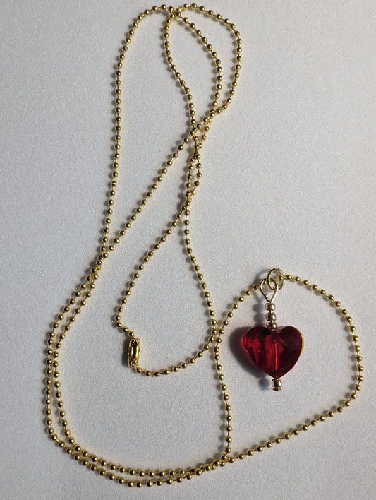 Heart focal on gold ball chain