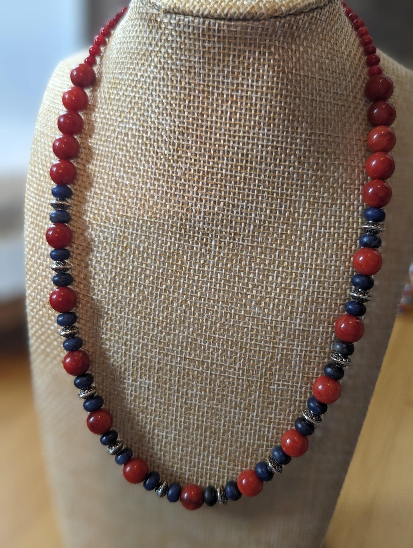 Carnelian and navy stone necklace